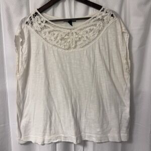 Lauren Ralph Lauren Top XL Cream Ivory Lace Crochet Flutter Sleeveless Open Knit